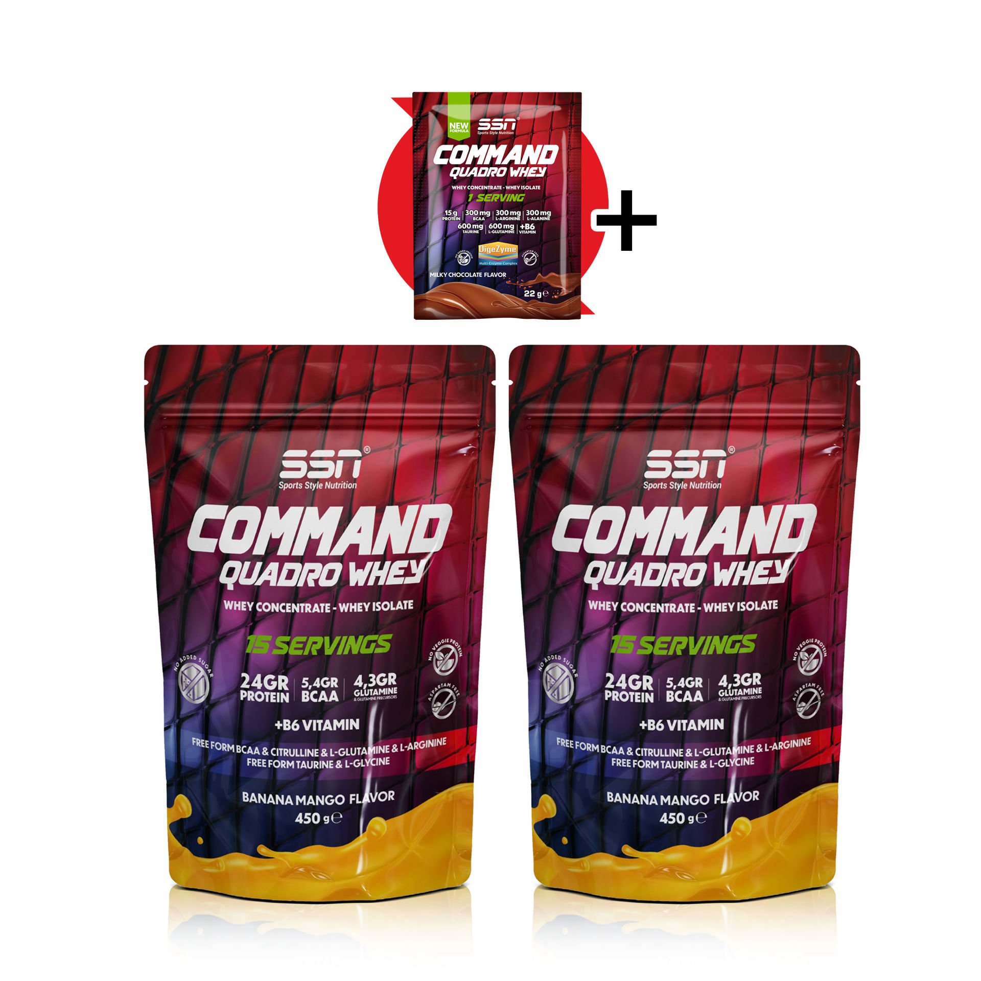 Command Quadro Whey 900 Gr 30 Şase Muz Mangolu (15x2 Doypacks) Kombinasyon
