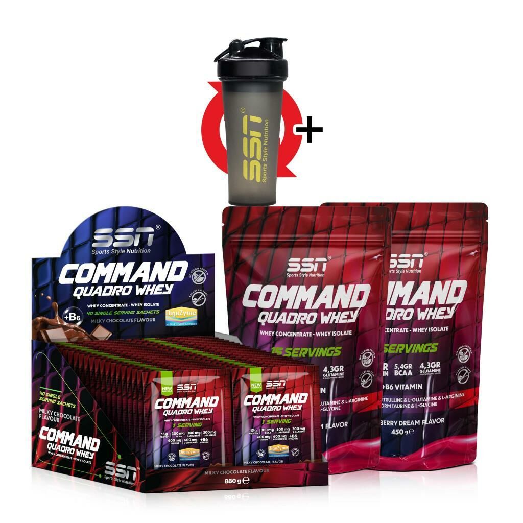 SSN Sports Style Nutrition Command Quadro Whey 1780 Gr 70 Şase MIX Çikolata-Çilek ( 40 x 1 box - 15 x 2 Doypacks) Kombinasyon