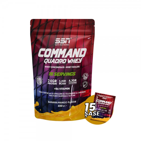 SSN Sports Style Nutrition Command Quadro Whey 30 Gr 15 Şase Doypack 450 Gr (Muz-Mango) Protein Tozu